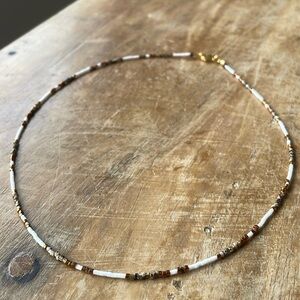 Delicate Beaded Necklace in Brown and White
